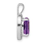 14k White Gold 10mm Cushion Amethyst and Diamond Halo Pendant - Image 2