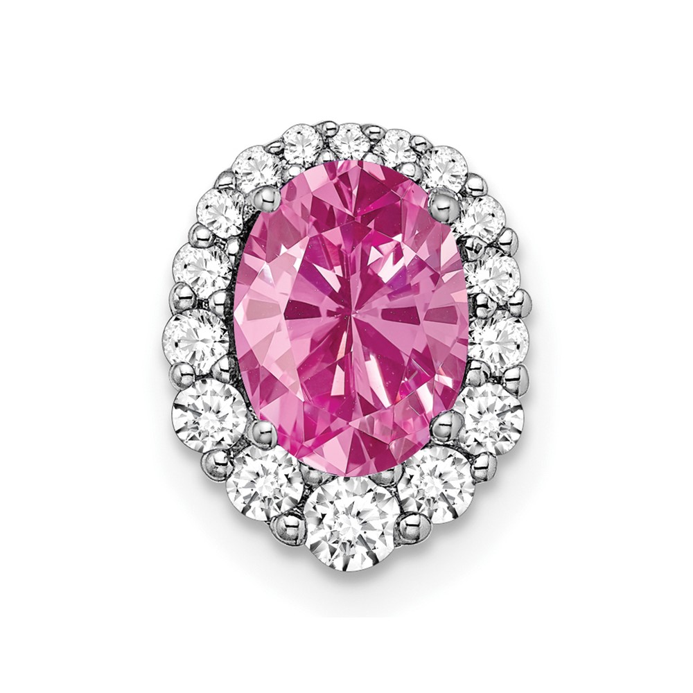 PM7050-CPS-033-WA.jpg 14k White Gold Oval Lab Created Pink Sapphire and Diamond Halo Chain Slide - Image 1