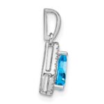 14k White Gold 7x5mm Pear Blue Topaz and Diamond Halo Pendant - Image 2