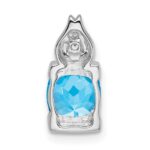 14k White Gold 6mm Cushion Blue Topaz and Diamond Chain Slide - Image 4