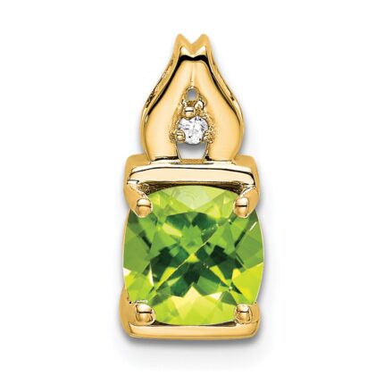 14k 6mm Cushion Peridot and Diamond Chain Slide
