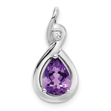 14k White Gold 8x6mm Pear Amethyst and Diamond Chain Slide