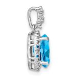 14k White Gold 9x7mm Oval Blue Topaz and Diamond Halo Pendant - Image 2