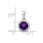 14k White Gold 6.5mm Round Amethyst and Diamond Halo Pendant - Image 3
