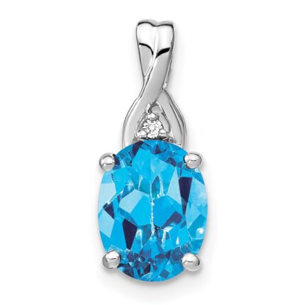 14k White Gold 9x7mm Oval Blue Topaz and Diamond Chain Slide