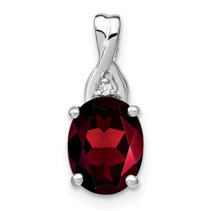 14k White Gold 9x7mm Oval Garnet and Diamond Chain Slide