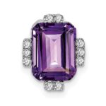 14k White Gold 9x7mm Octagon Amethyst and Diamond Vintage Chain Slide