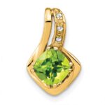 14k 6.4mm Cushion Peridot and Diamond Chain Slide