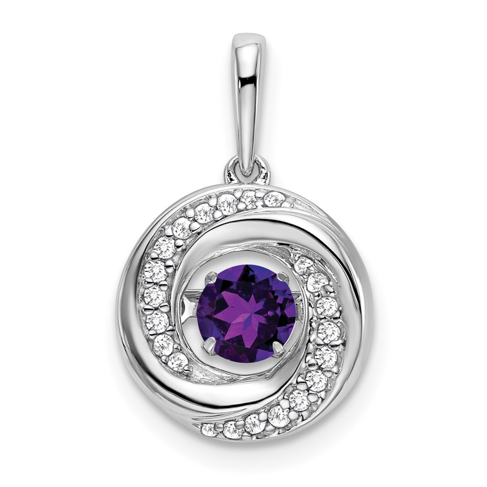 PM7143-AM-011-WA.jpg 14k White Gold 4.5mm Round Moving Vibrant Amethyst and Diamond Pendant - Image 1