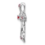 14k White Gold Round Ruby and Diamond Fleur de Lis Cross Chain Slide - Image 2