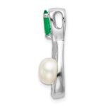 14k White Gold Pear Emerald/Freshwater Cultured Pearl/Diamond Infinity Chain Slide - Image 2