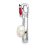 14k White Gold Pear Ruby/Freshwater Cultured Pearl/Diamond Infinity Chain Slide - Image 2