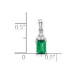 14k White Gold Rectangle Emerald and Diamond Pendant - Image 3