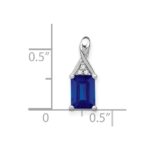 14k White Gold Emerald-shape Sapphire and Diamond Pendant - Image 3
