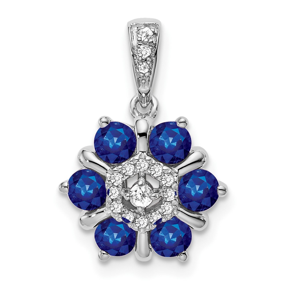 PM7192-SA-009-WA.jpg 14k White Gold Sapphire and Diamond Floral Pendant - Image 1