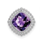 14k White Gold 6.5mm Cushion Amethyst Beaded Edge Chain Slide