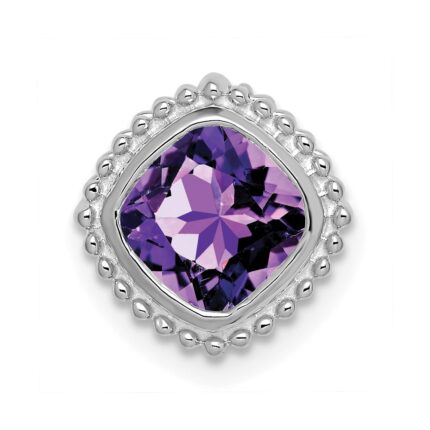 14k White Gold 6.5mm Cushion Amethyst Beaded Edge Chain Slide