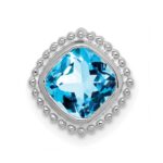 14k White Gold 6.5mm Cushion Blue Topaz Beaded Edge Chain Slide