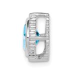 14k White Gold 6.5mm Cushion Blue Topaz Beaded Edge Chain Slide - Image 2