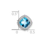 14k White Gold 6.5mm Cushion Blue Topaz Beaded Edge Chain Slide - Image 3
