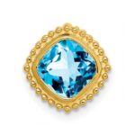 14k 6.5mm Cushion Blue Topaz Beaded Edge Chain Slide