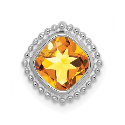 14k White Gold 6.5mm Cushion Citrine Beaded Edge Chain Slide