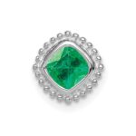14k White Gold Cushion Emerald Beaded Edge Chain Slide