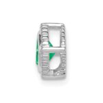 14k White Gold Cushion Emerald Beaded Edge Chain Slide - Image 2