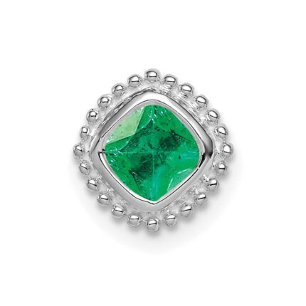 14k White Gold Cushion Emerald Beaded Edge Chain Slide