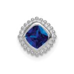 14k White Gold Cushion Sapphire Beaded Edge Chain Slide