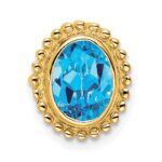 14k 8x6mm Oval Blue Topaz Beaded Edge Chain Slide