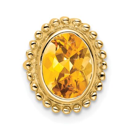 14k 8x6mm Oval Citrine Beaded Edge Chain Slide