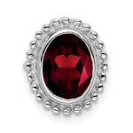 14k White Gold 8x6mm Oval Garnet Beaded Edge Chain Slide