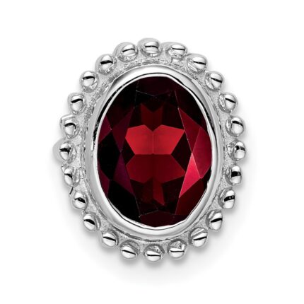 14k White Gold 8x6mm Oval Garnet Beaded Edge Chain Slide