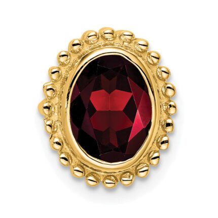 14k 8x6mm Oval Garnet Beaded Edge Chain Slide