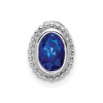 14k White Gold Oval Sapphire Beaded Edge Chain Slide