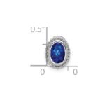 14k White Gold Oval Sapphire Beaded Edge Chain Slide - Image 3