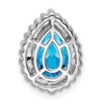 14k White Gold 9x6mm Pear Blue Topaz Beaded Edge Chain Slide - Image 4