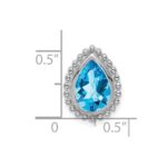 14k White Gold 9x6mm Pear Blue Topaz Beaded Edge Chain Slide - Image 3