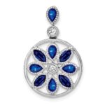 14k White Gold Pear and Marquise Sapphire and Diamond Circle Chain Slide