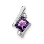 14k White Gold 7mm Cushion February/Amethyst and Diamond Chain Slide