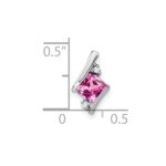 14k White Gold 7mm Cushion October/Lab Created Pink Sapphire and Diamond Chain Slide - Image 2