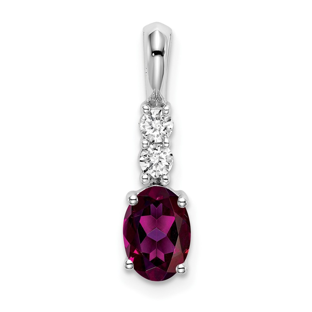 PM7406-RG-013-WA.jpg 14k White Gold 7x5 Oval June/Rhodolite Garnet and Diamond Pendant - Image 1