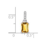 14k White Gold 7x5 Emerald-cut November/Citrine and Diamond Pendant - Image 2