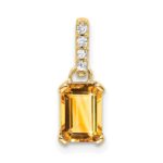 14k 7x5 Emerald-cut November/Citrine and Diamond Pendant
