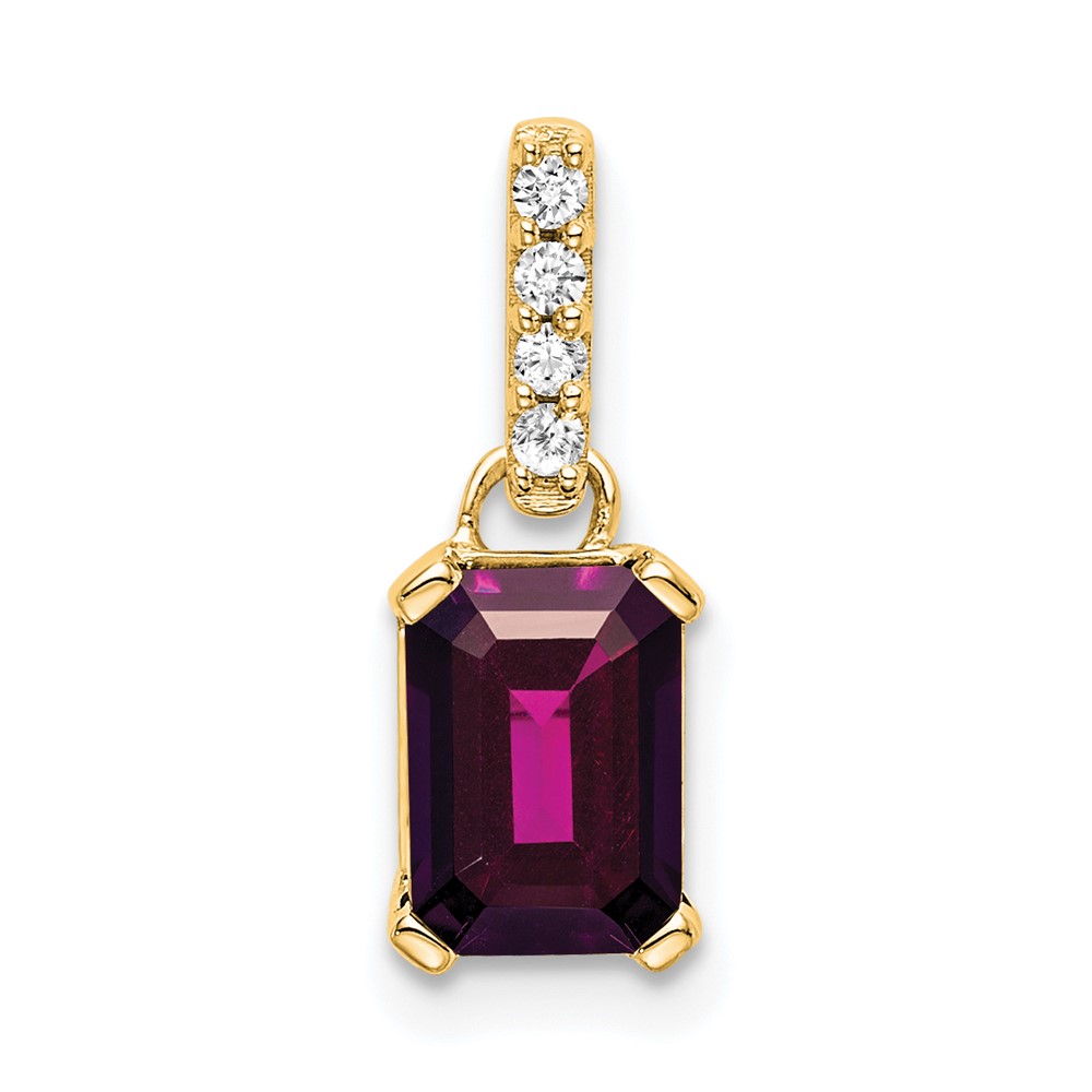 PM7410-RG-004-YA.jpg 14k 7x5 Emerald-cut June/Rhodolite Garnet and Diamond Pendant - Image 1