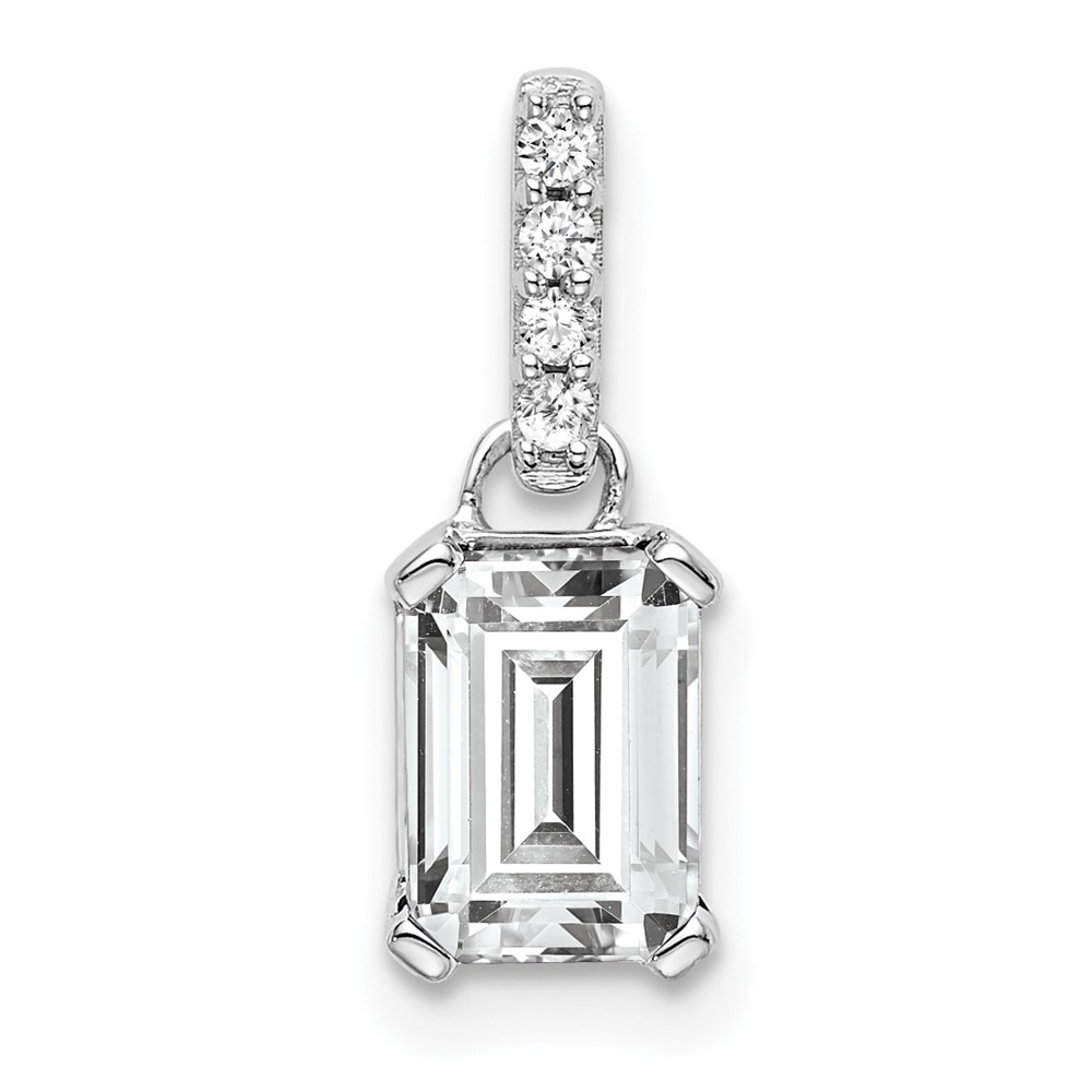 PM7410-WT-004-WA.jpg 14k White Gold 7x5 Emerald-cut April/White Topaz and Diamond Pendant - Image 1
