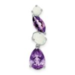 14k White Gold Marquise/Pear Amethyst and Opal Chain Slide
