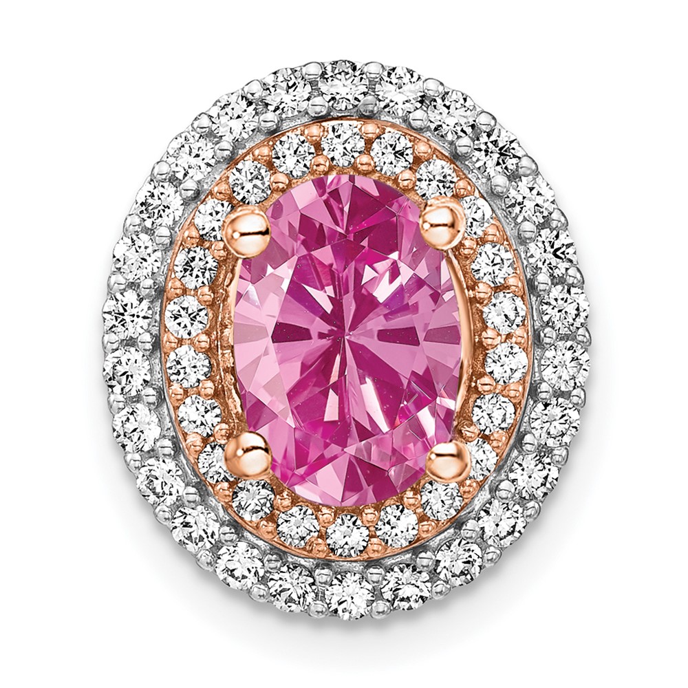 PM7500-CPS-050-WRAA.jpg 14k Two Tone 1/5 carat Lab Grown Diamond VS/SI+ G+ and Lab Created Pink Sapphire Chain Slide Pendant - Image 1