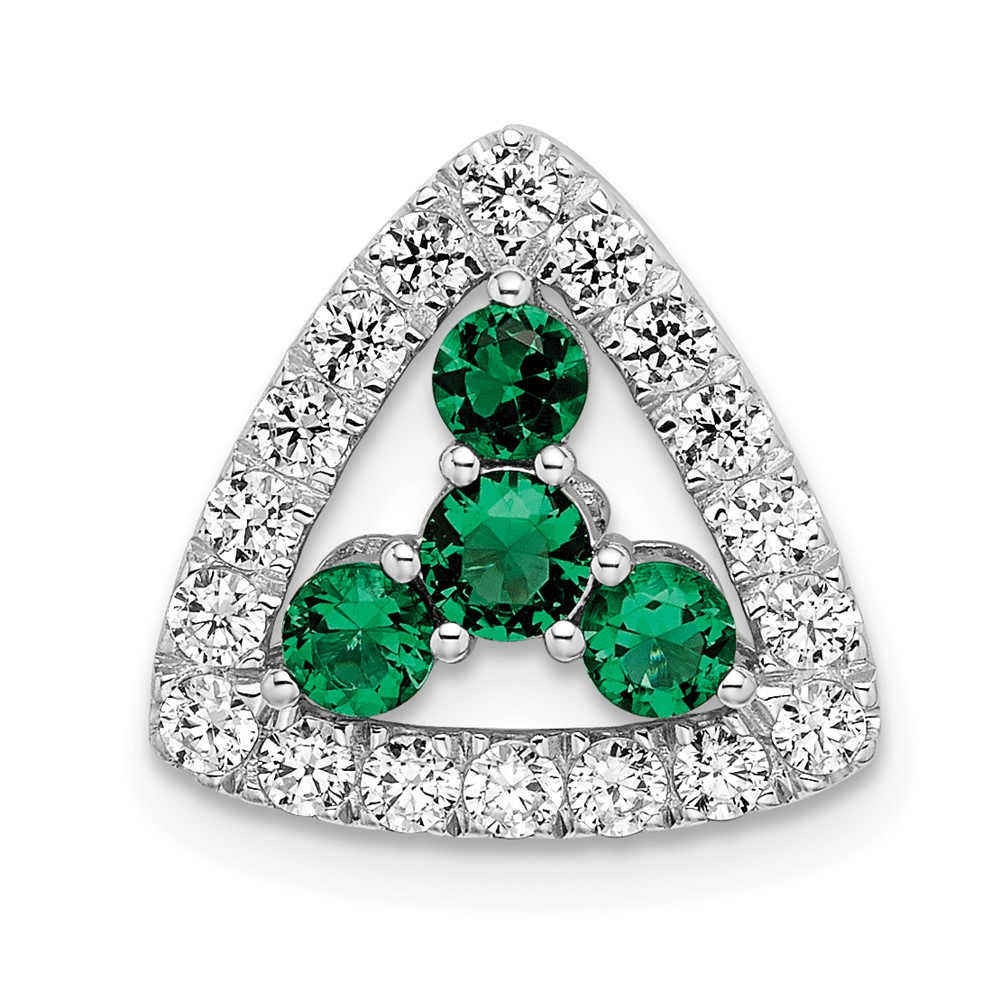 PM7932-CEM-045-WAA.jpg 14k White Gold 1/2 carat Lab Grown Diamond VS/SI+ G+ and Lab Created Emerald Triangle Complete Chain Slide Pendant - Image 1